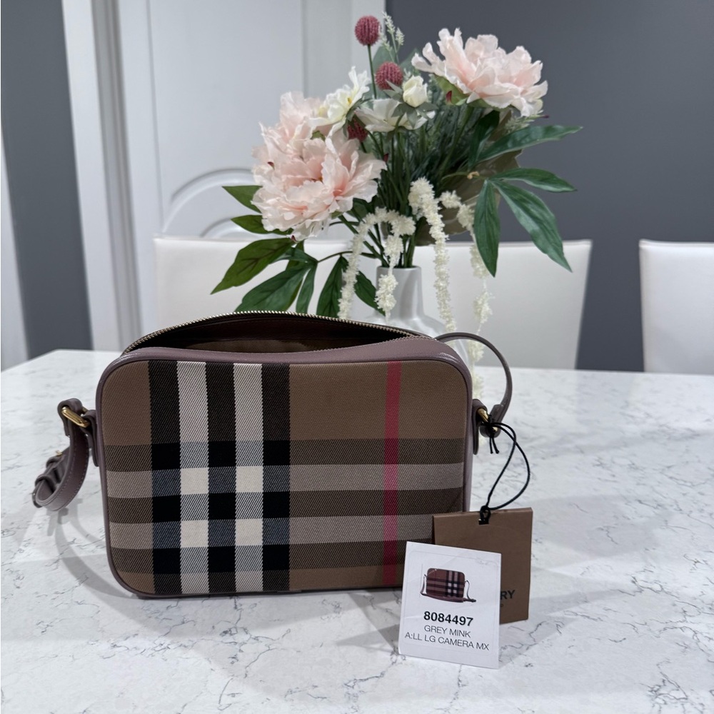 Burberry Gray Mink Camera Bag with Check Pattern - Picture 13 of 13